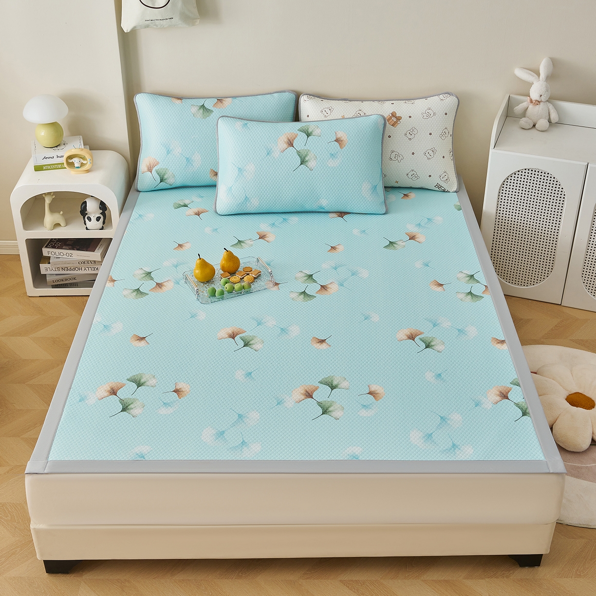 91家纺网 家纺一手货源 找家纺 家品罗兰 2026新款夏季A类印花冰豆豆凉席三明治透气网冰丝凉席家用双人冰丝席床单-大床图 叶语