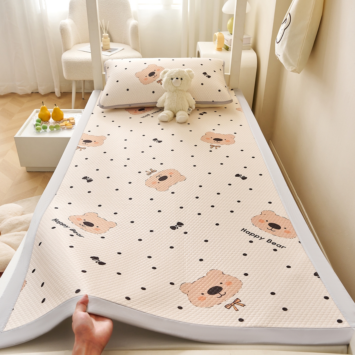 91家纺网 家纺一手货源 找家纺 （总）家品罗兰 2026新款夏季A类印花冰豆豆凉席三明治透气网冰丝凉席家用双人冰丝席床单-学生床