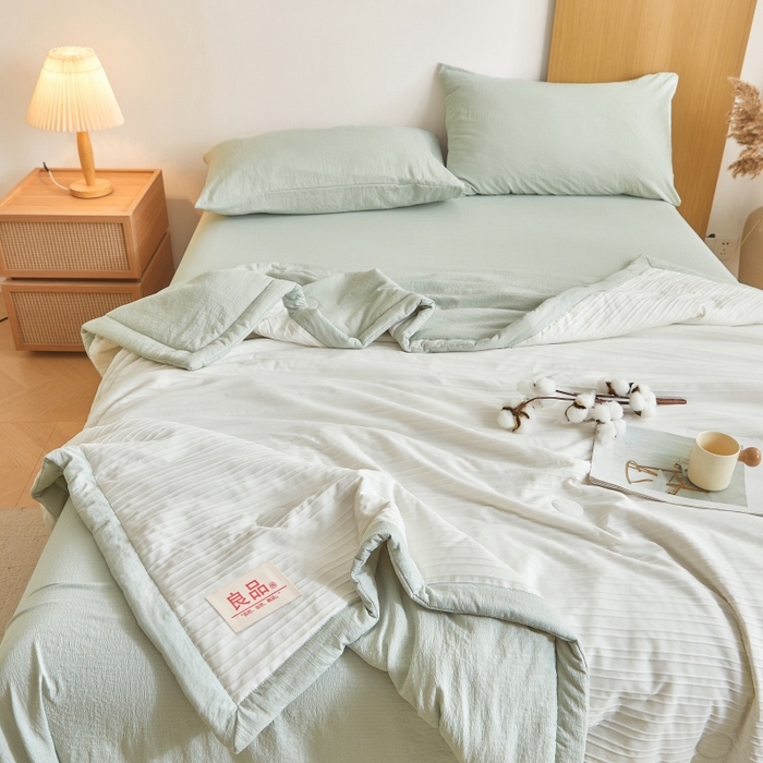91家纺网 家纺一手货源 找家纺 爱屋及屋 2026新款良品100%纯棉花夏被夏凉被空调被 良品-清新绿