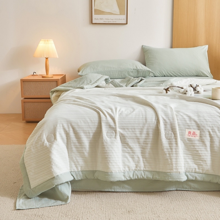 91家纺网 家纺一手货源 找家纺 爱屋及屋 2026新款良品100%纯棉花夏被夏凉被空调被 良品-清新绿