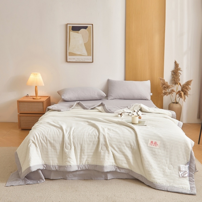 91家纺网 家纺一手货源 找家纺 爱屋及屋 2026新款良品100%纯棉花夏被夏凉被空调被 良品-浅灰