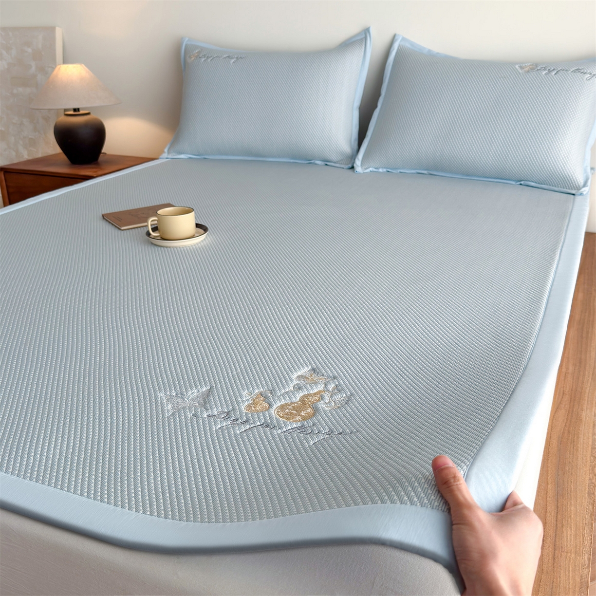 鑫姿席业 2026新款5A抗菌PE提花凉感席凉席席子蝶舞福禄 蝶舞福禄-蓝（床席款）