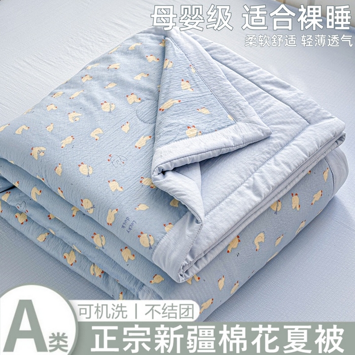 爱屋及屋 2026新款小清新双层纱宽包边棉花被夏凉被空调被夏被 蓝色小丫