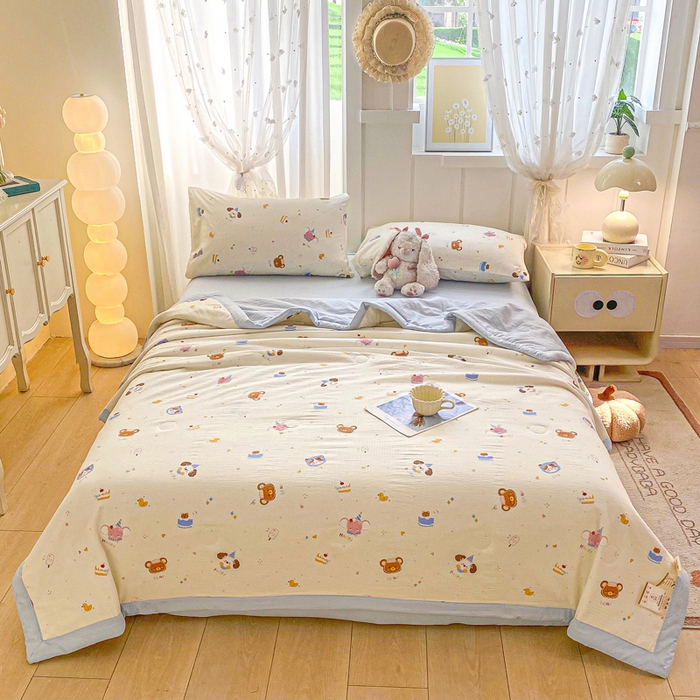 91家纺网 家纺一手货源 找家纺 爱屋及屋 2026新款小清新双层纱宽包边棉花被夏凉被空调被夏被 萌宠集