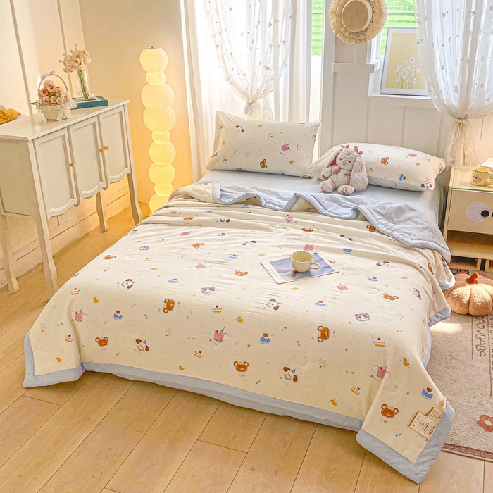 91家纺网 家纺一手货源 找家纺 爱屋及屋 2026新款小清新双层纱宽包边棉花被夏凉被空调被夏被 萌宠集