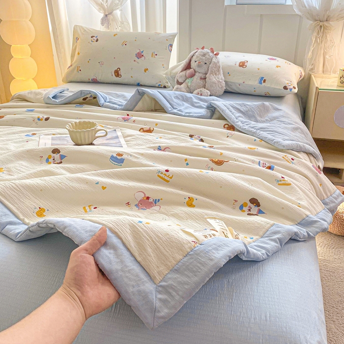 91家纺网 家纺一手货源 找家纺 爱屋及屋 2026新款小清新双层纱宽包边棉花被夏凉被空调被夏被 萌宠集