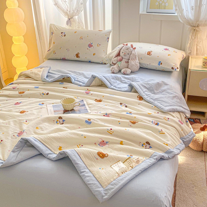 91家纺网 家纺一手货源 找家纺 爱屋及屋 2026新款小清新双层纱宽包边棉花被夏凉被空调被夏被 萌宠集