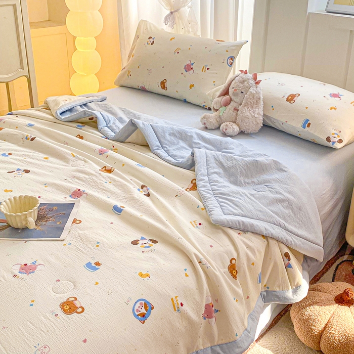 91家纺网 家纺一手货源 找家纺 爱屋及屋 2026新款小清新双层纱宽包边棉花被夏凉被空调被夏被 萌宠集