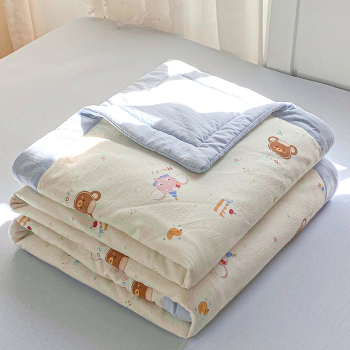 91家纺网 家纺一手货源 找家纺 爱屋及屋 2026新款小清新双层纱宽包边棉花被夏凉被空调被夏被 萌宠集