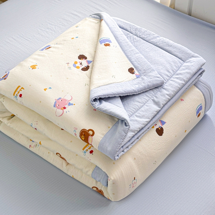 91家纺网 家纺一手货源 找家纺 爱屋及屋 2026新款小清新双层纱宽包边棉花被夏凉被空调被夏被 萌宠集