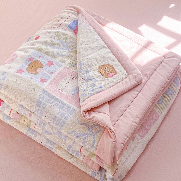 91家纺网 家纺一手货源 找家纺 爱屋及屋 2026新款小清新双层纱宽包边棉花被夏凉被空调被夏被 奶油块块