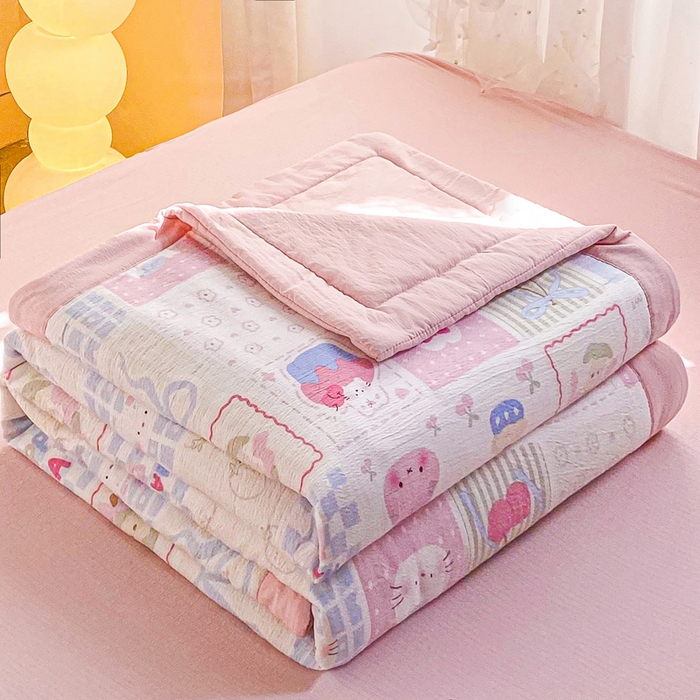 91家纺网 家纺一手货源 找家纺 爱屋及屋 2026新款小清新双层纱宽包边棉花被夏凉被空调被夏被 奶油块块