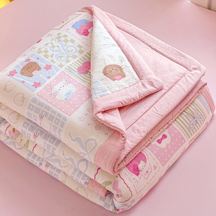 91家纺网 家纺一手货源 找家纺 爱屋及屋 2026新款小清新双层纱宽包边棉花被夏凉被空调被夏被 奶油块块