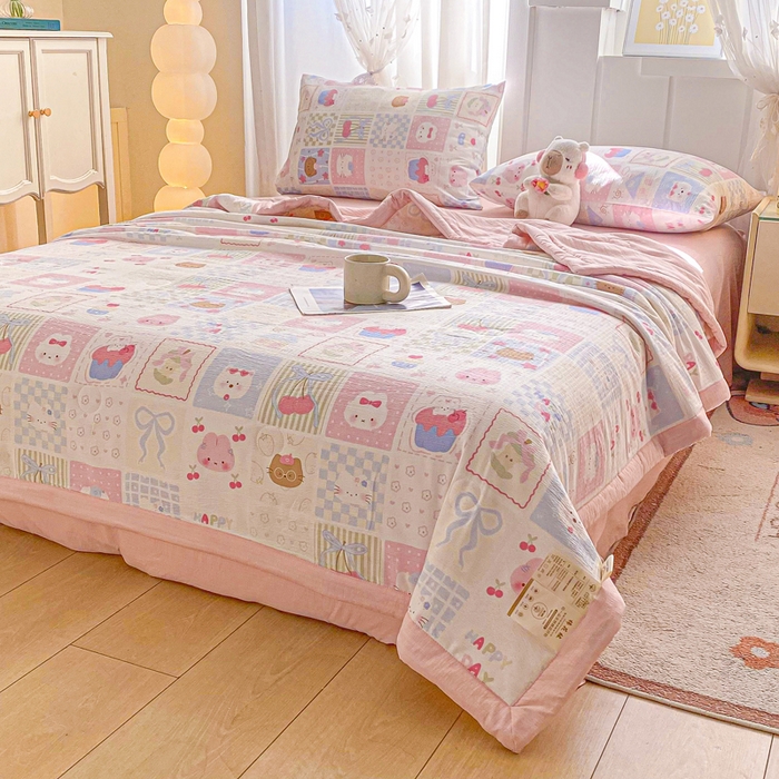 91家纺网 家纺一手货源 找家纺 爱屋及屋 2026新款小清新双层纱宽包边棉花被夏凉被空调被夏被 奶油块块