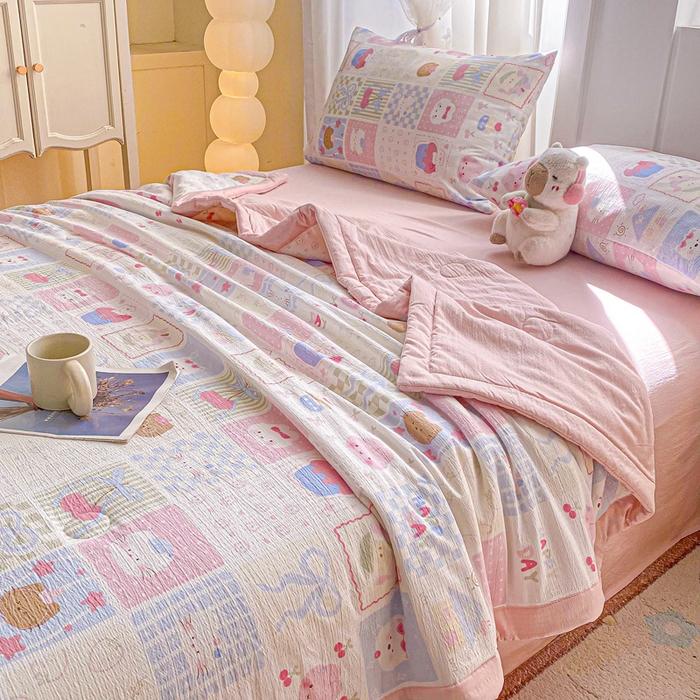 91家纺网 家纺一手货源 找家纺 爱屋及屋 2026新款小清新双层纱宽包边棉花被夏凉被空调被夏被 奶油块块