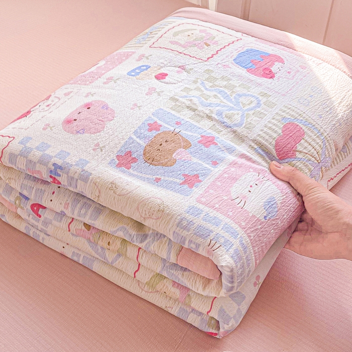 91家纺网 家纺一手货源 找家纺 爱屋及屋 2026新款小清新双层纱宽包边棉花被夏凉被空调被夏被 奶油块块