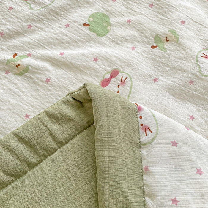 91家纺网 家纺一手货源 找家纺 爱屋及屋 2026新款小清新双层纱宽包边棉花被夏凉被空调被夏被 苹果猫