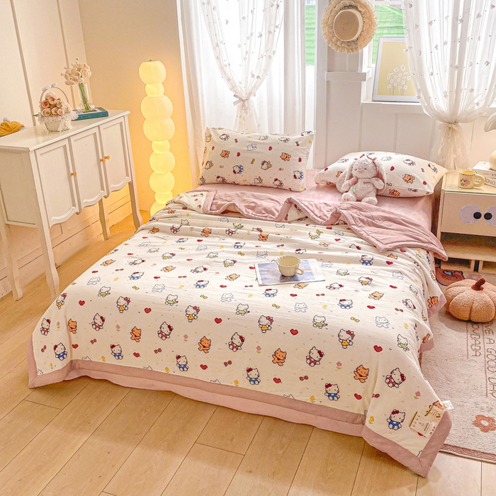 91家纺网 家纺一手货源 找家纺 爱屋及屋 2026新款小清新双层纱宽包边棉花被夏凉被空调被夏被 像素KT