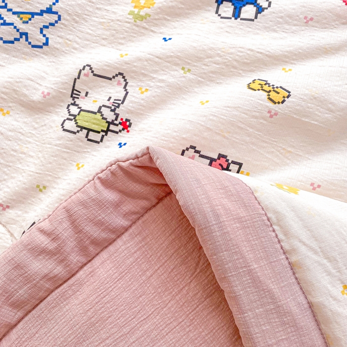 91家纺网 家纺一手货源 找家纺 爱屋及屋 2026新款小清新双层纱宽包边棉花被夏凉被空调被夏被 像素KT