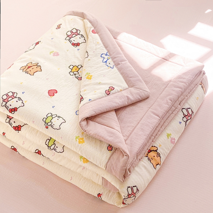 91家纺网 家纺一手货源 找家纺 爱屋及屋 2026新款小清新双层纱宽包边棉花被夏凉被空调被夏被 像素KT