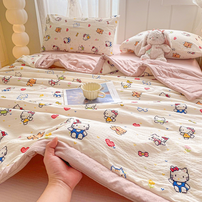 91家纺网 家纺一手货源 找家纺 爱屋及屋 2026新款小清新双层纱宽包边棉花被夏凉被空调被夏被 像素KT