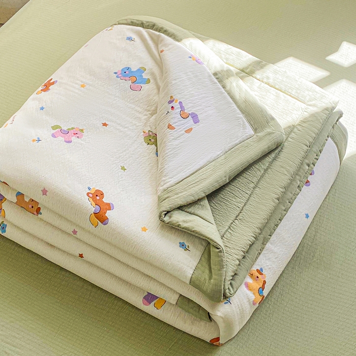 91家纺网 家纺一手货源 找家纺 爱屋及屋 2026新款小清新双层纱宽包边棉花被夏凉被空调被夏被 星星小马