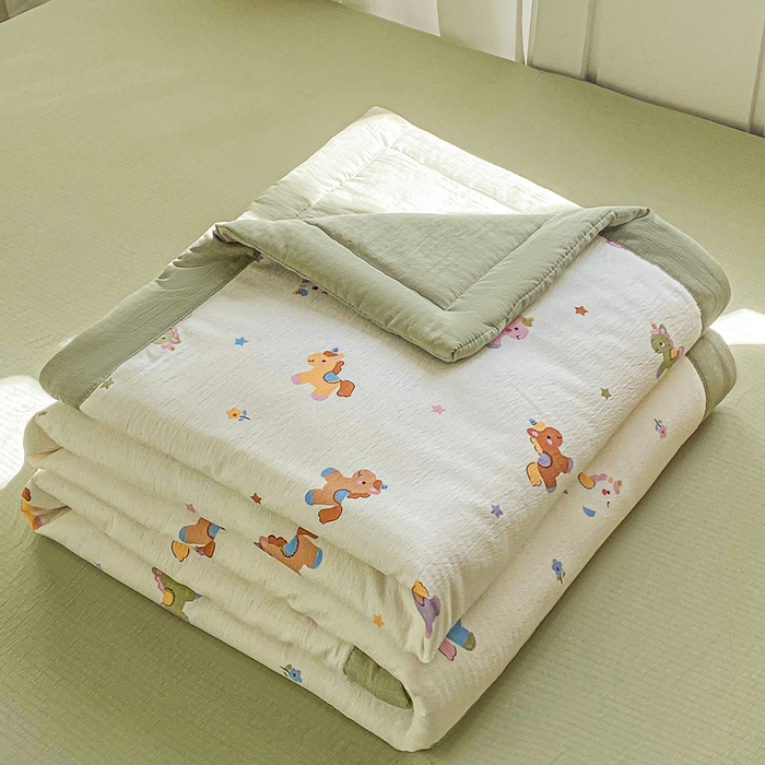 91家纺网 家纺一手货源 找家纺 爱屋及屋 2026新款小清新双层纱宽包边棉花被夏凉被空调被夏被 星星小马