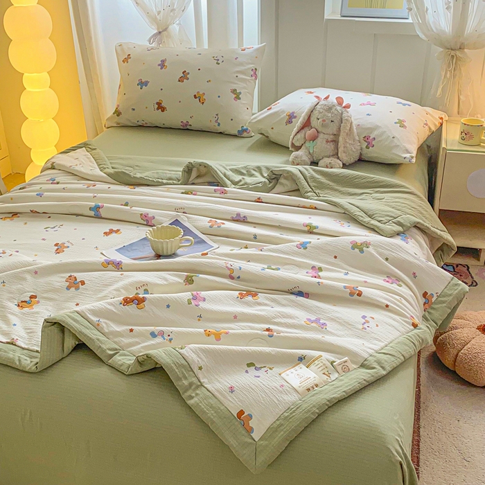 91家纺网 家纺一手货源 找家纺 爱屋及屋 2026新款小清新双层纱宽包边棉花被夏凉被空调被夏被 星星小马