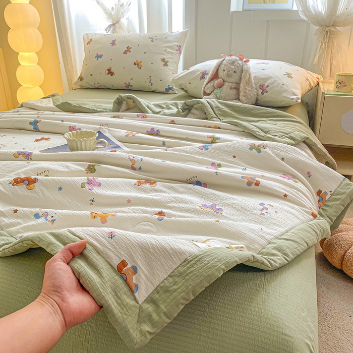 91家纺网 家纺一手货源 找家纺 爱屋及屋 2026新款小清新双层纱宽包边棉花被夏凉被空调被夏被 星星小马