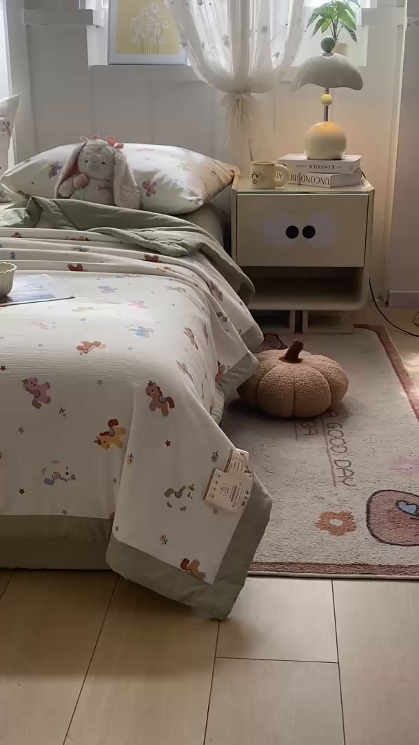 91家纺网 家纺一手货源 找家纺 爱屋及屋 2026新款小清新双层纱宽包边棉花被夏凉被空调被夏被 星星小马