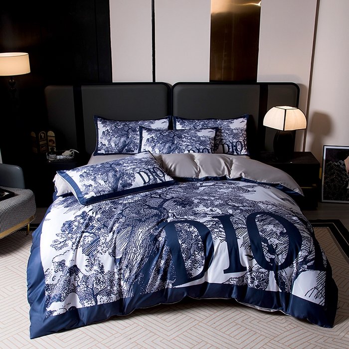 色鬼布艺高端家居主号 2026春夏新款外贸跨境欧美轻奢潮牌水洗真丝四件套印花四件套 蓝森林