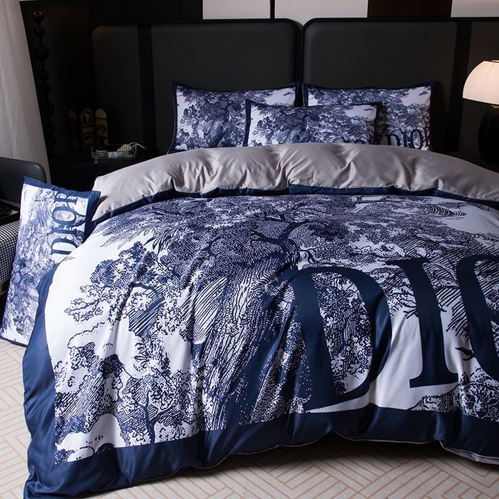 91家纺网 家纺一手货源 找家纺 色鬼布艺高端家居主号 2026春夏新款外贸跨境欧美轻奢潮牌水洗真丝四件套印花四件套 蓝森林