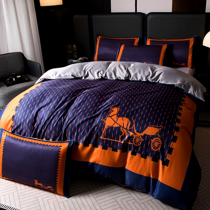 91家纺网 家纺一手货源 找家纺 色鬼布艺高端家居主号 2026春夏新款外贸跨境欧美轻奢潮牌水洗真丝四件套印花四件套 马车