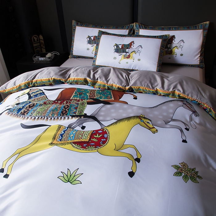 91家纺网 家纺一手货源 找家纺 色鬼布艺高端家居主号 2026春夏新款外贸跨境欧美轻奢潮牌水洗真丝四件套印花四件套 陶瓷白