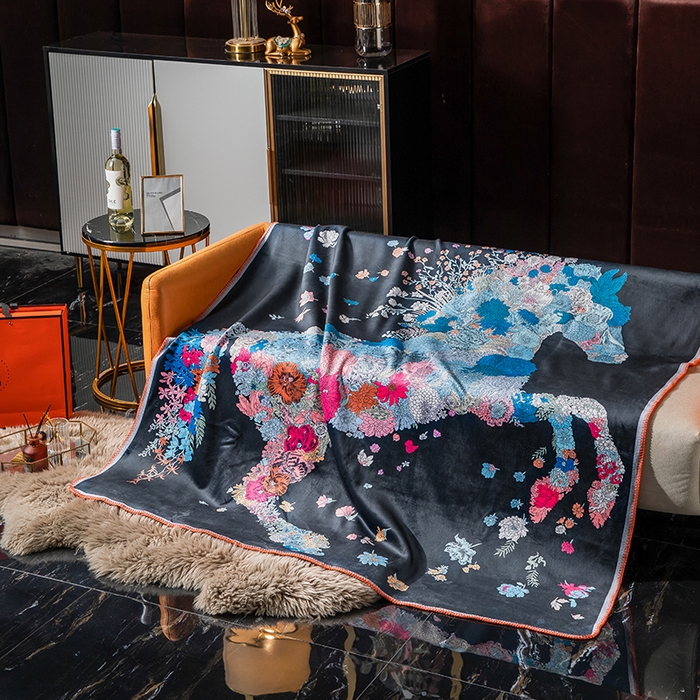 色鬼布艺高端家居主号 2026新款银狐绒毯 轻扬花依黑