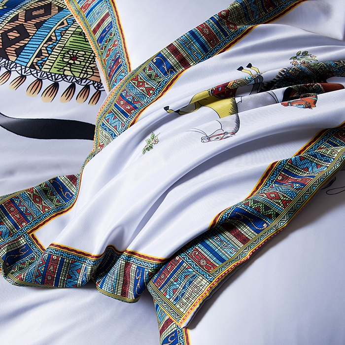 91家纺网 家纺一手货源 找家纺 色鬼布艺高端家居主号 2026春夏新款外贸跨境欧美轻奢潮牌水洗真丝四件套印花四件套 陶瓷白