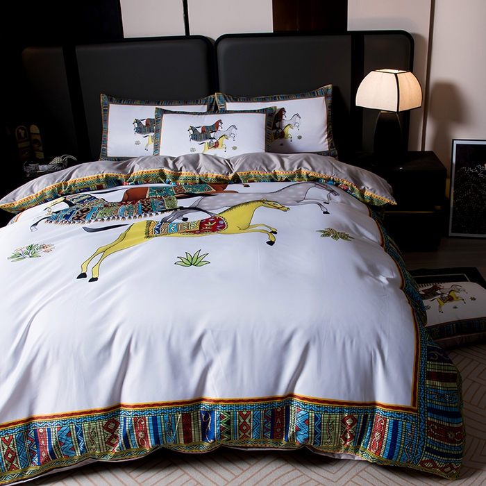 91家纺网 家纺一手货源 找家纺 色鬼布艺高端家居主号 2026春夏新款外贸跨境欧美轻奢潮牌水洗真丝四件套印花四件套 陶瓷白