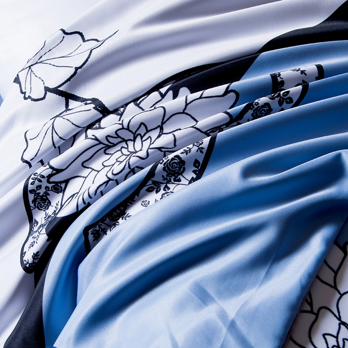 91家纺网 家纺一手货源 找家纺 色鬼布艺高端家居主号 2026春夏新款外贸跨境欧美轻奢潮牌水洗真丝四件套印花四件套 天空蓝