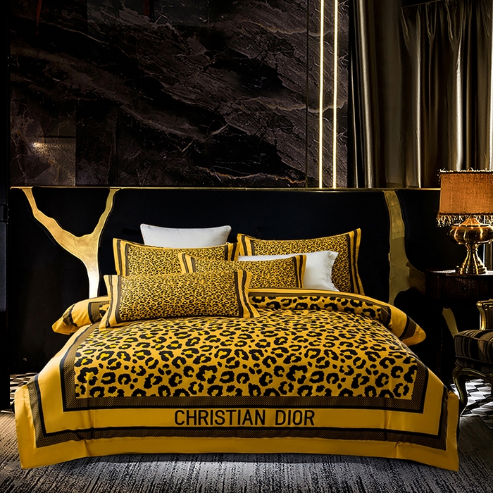 色鬼布艺高端家居主号 2026新款外贸跨境欧美轻奢100支长绒棉纯棉印花四件套 豹纹金
