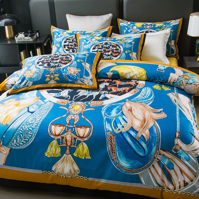 91家纺网 家纺一手货源 找家纺 色鬼布艺高端家居主号 2026新款外贸跨境欧美轻奢100支长绒棉纯棉印花四件套 皇家马