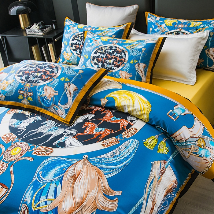 91家纺网 家纺一手货源 找家纺 色鬼布艺高端家居主号 2026新款外贸跨境欧美轻奢100支长绒棉纯棉印花四件套 皇家马