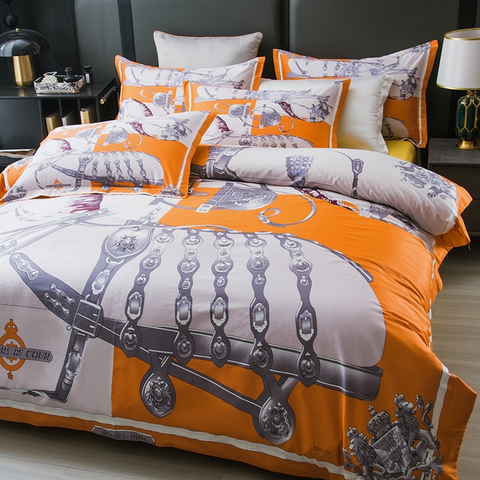 91家纺网 家纺一手货源 找家纺 色鬼布艺高端家居主号 2026新款外贸跨境欧美轻奢100支长绒棉纯棉印花四件套 皇家马鞍