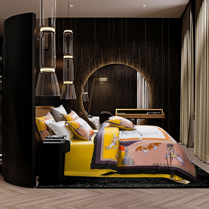 91家纺网 家纺一手货源 找家纺 色鬼布艺高端家居主号 2026新款外贸跨境欧美轻奢100支长绒棉纯棉印花四件套 经典马