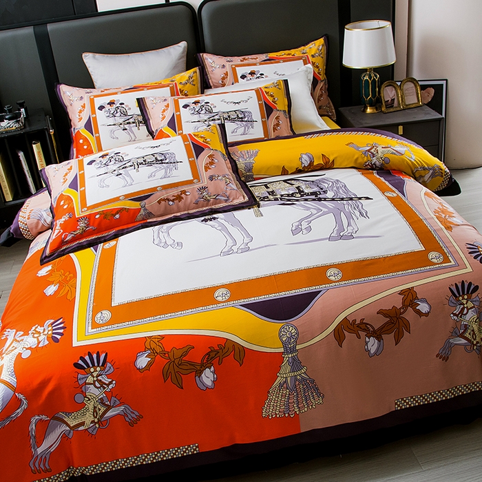 91家纺网 家纺一手货源 找家纺 色鬼布艺高端家居主号 2026新款外贸跨境欧美轻奢100支长绒棉纯棉印花四件套 经典马