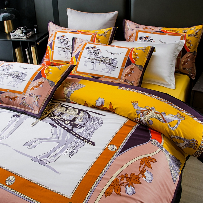 91家纺网 家纺一手货源 找家纺 色鬼布艺高端家居主号 2026新款外贸跨境欧美轻奢100支长绒棉纯棉印花四件套 经典马