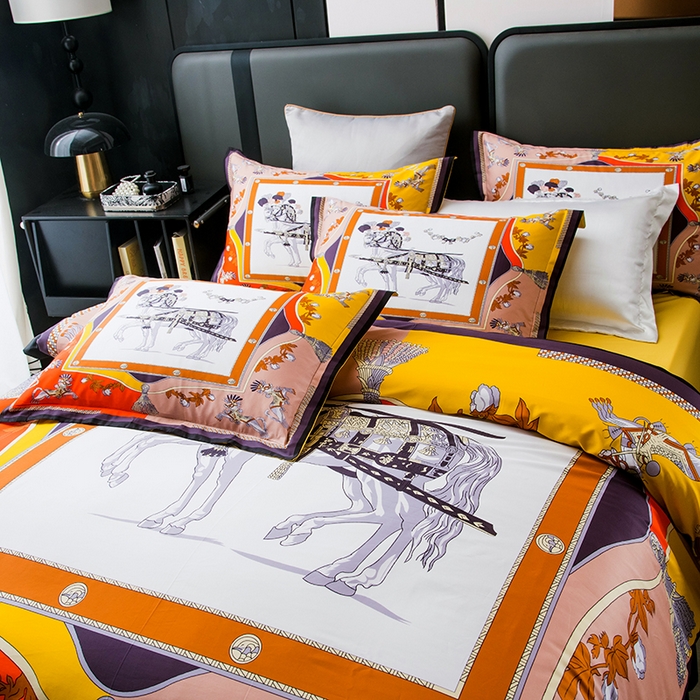 91家纺网 家纺一手货源 找家纺 色鬼布艺高端家居主号 2026新款外贸跨境欧美轻奢100支长绒棉纯棉印花四件套 经典马