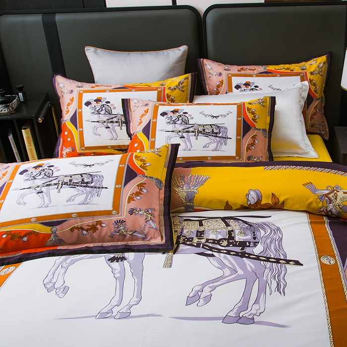 91家纺网 家纺一手货源 找家纺 色鬼布艺高端家居主号 2026新款外贸跨境欧美轻奢100支长绒棉纯棉印花四件套 经典马