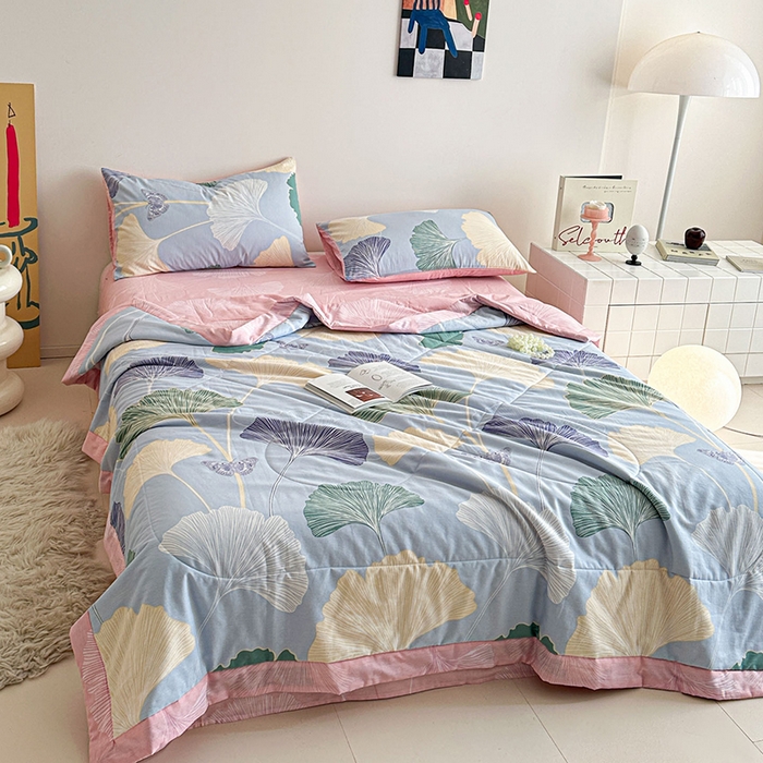 91家纺网 家纺一手货源 找家纺 宝士康家纺 2026新款10A抗菌全棉夏被四件套（床单款）蝶舞杏运