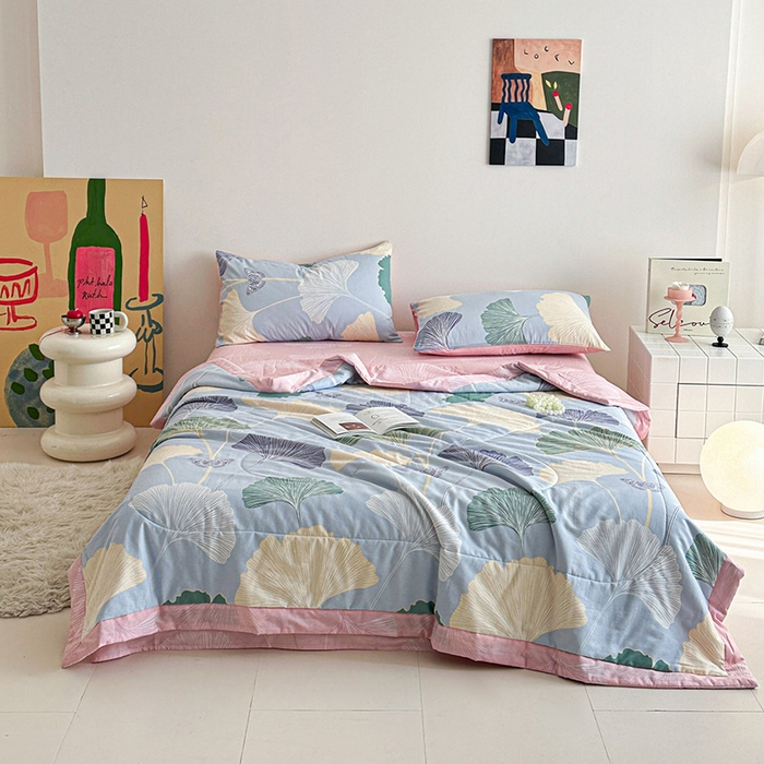 91家纺网 家纺一手货源 找家纺 宝士康家纺 2026新款10A抗菌全棉夏被四件套（床单款）蝶舞杏运