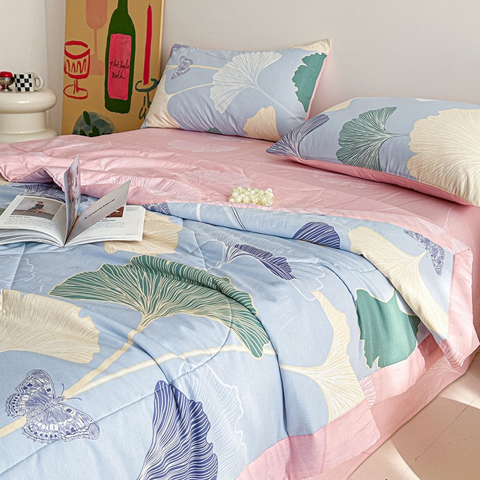 91家纺网 家纺一手货源 找家纺 宝士康家纺 2026新款10A抗菌全棉夏被四件套（床单款）蝶舞杏运